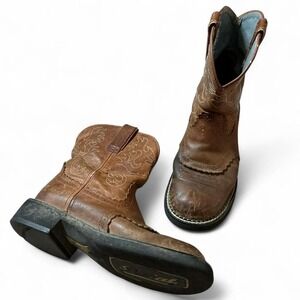 Ariat Western Cowboy Boots Brown Leather Square Toe Pull On Size 8.5